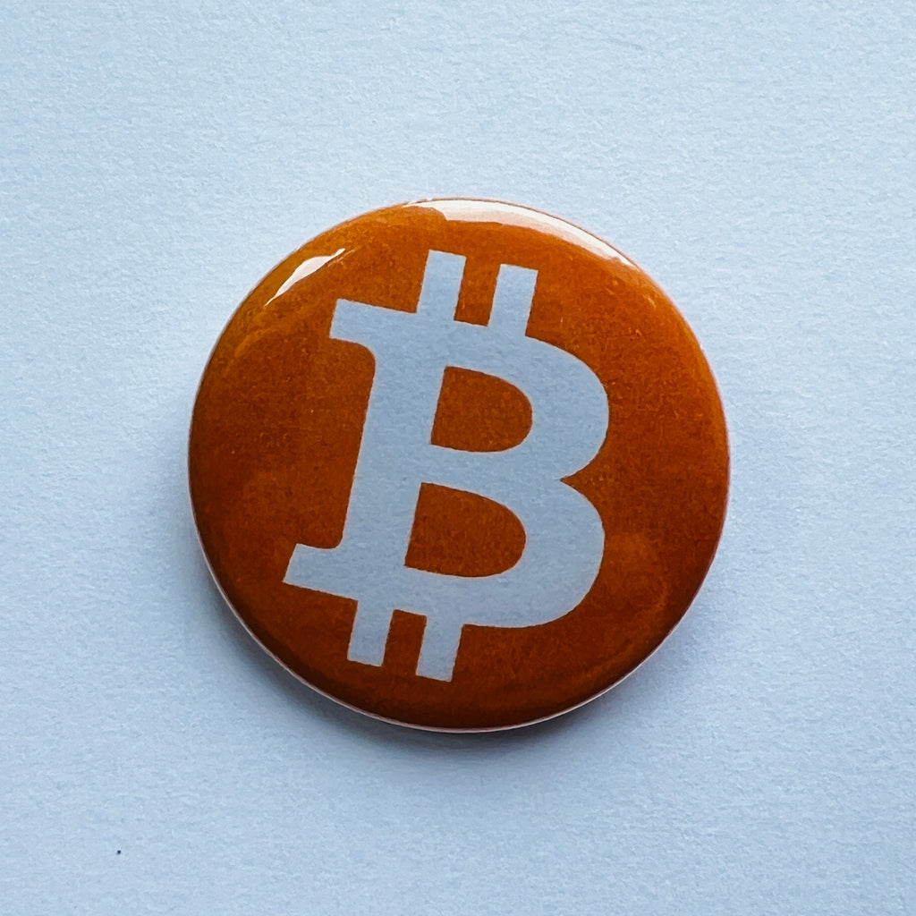 Bitcoin badges, 32mm badge set of 4 metal pin back buttons, crypto currency community.